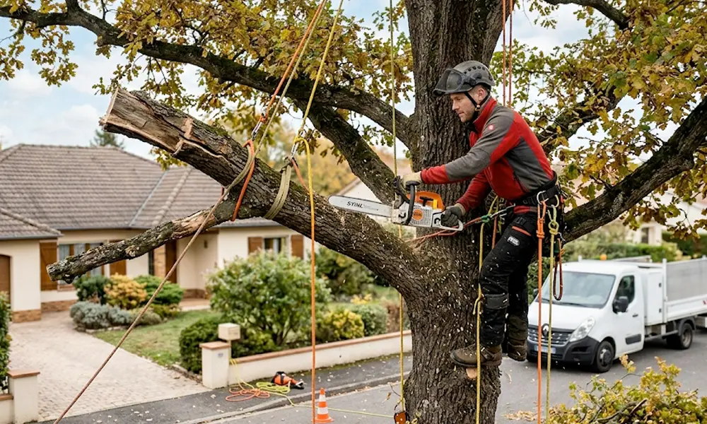 élagueur professionnel travaillant sur un arbre